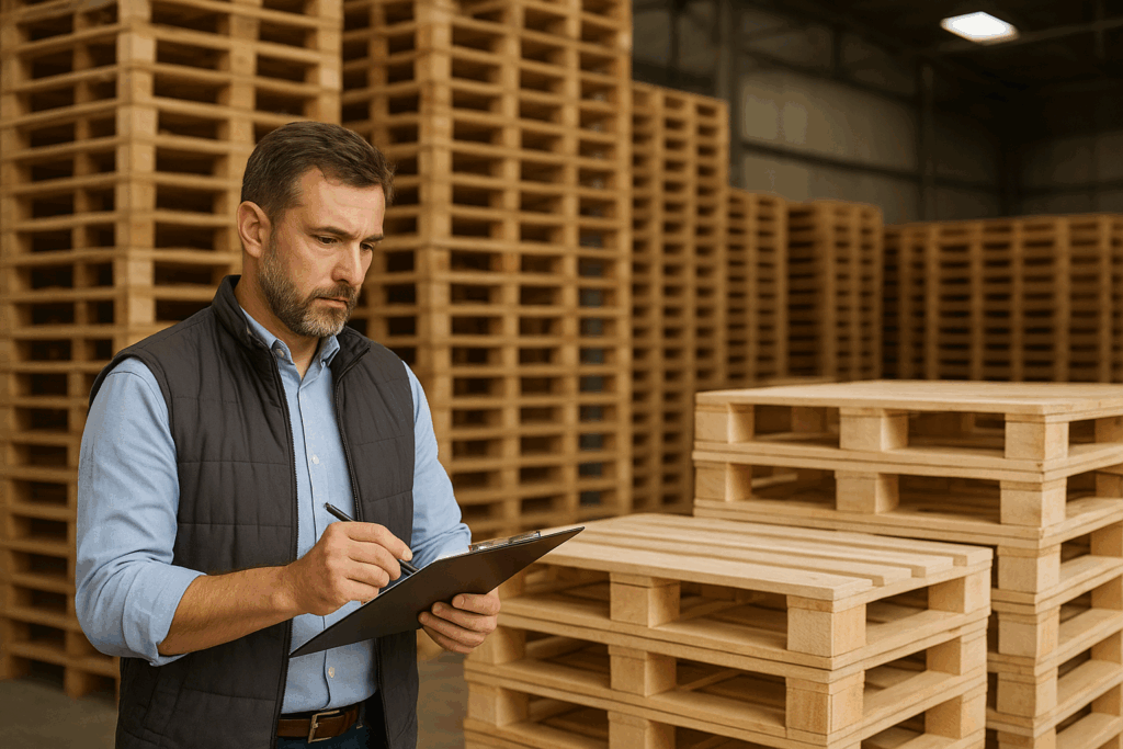 Pallet Factoring Company, Pallet Company Manager Checking Inventory